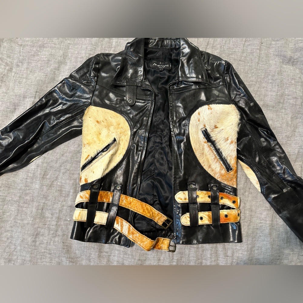 Vintage Black leather and Cowhide Leather Motor Jacket